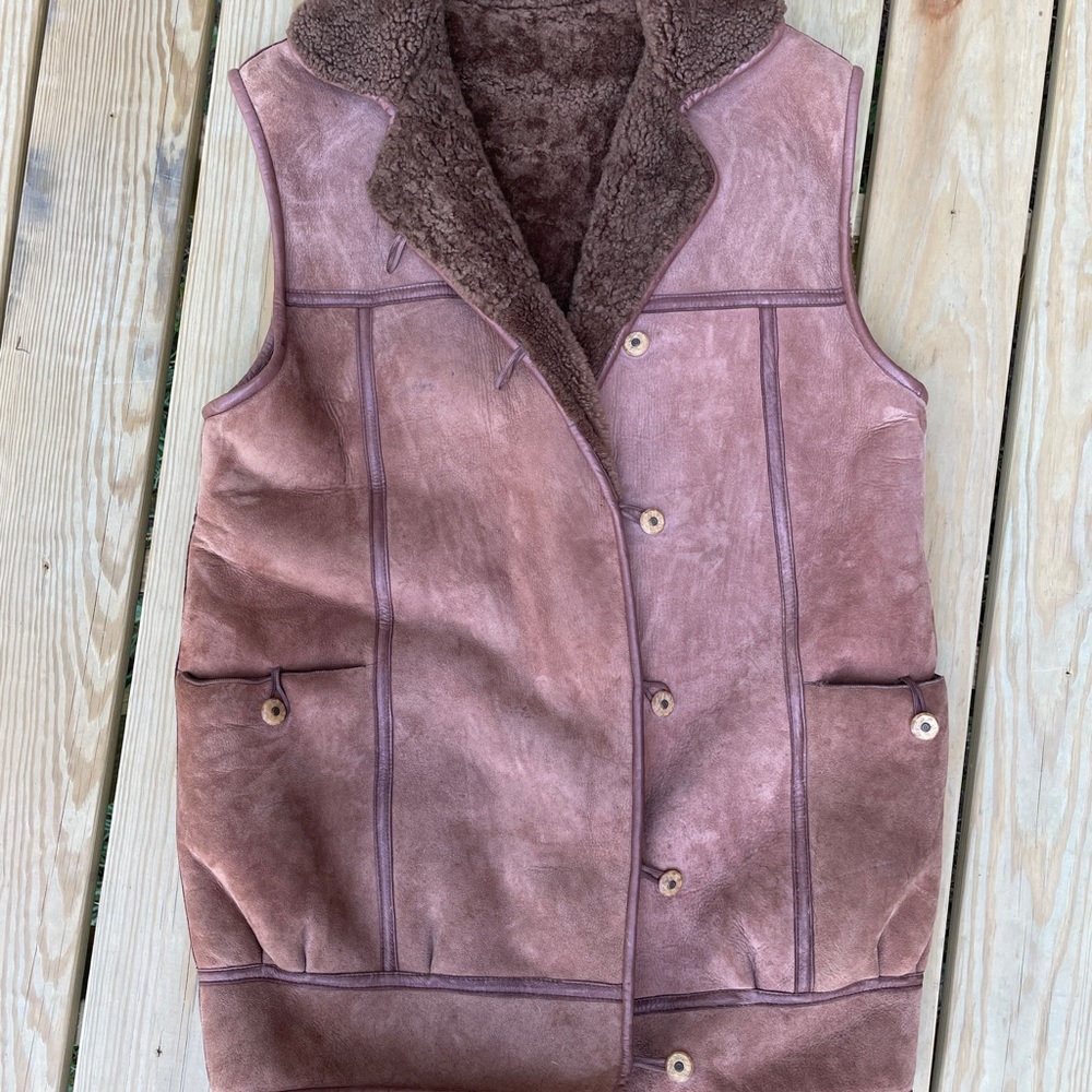 Women's vintage Brown sheepskin Shearling Vest XL